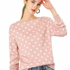 Allegra K Women Loose Knitted Top In Polka Dot Print