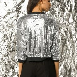 Women Allegra K Sequin Bomber Jacket 49 Women Allegra K Sequin Bomber Jacket