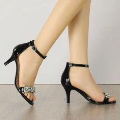 Allegra K Women's Rhinestone Ankle Strap Stiletto Heel Sandals Shoes