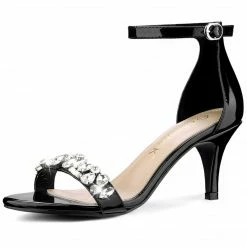 Allegra K Women's Rhinestone Ankle Strap Stiletto Heel Sandals Shoes