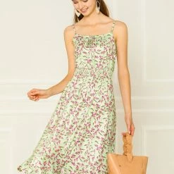 Allegra K Women's Floral Adjustable Spaghetti Strap Backless A-Line Swing Midi Dress 11 Allegra K Women's Floral Adjustable Spaghetti Strap Backless A-Line Swing Midi Dress