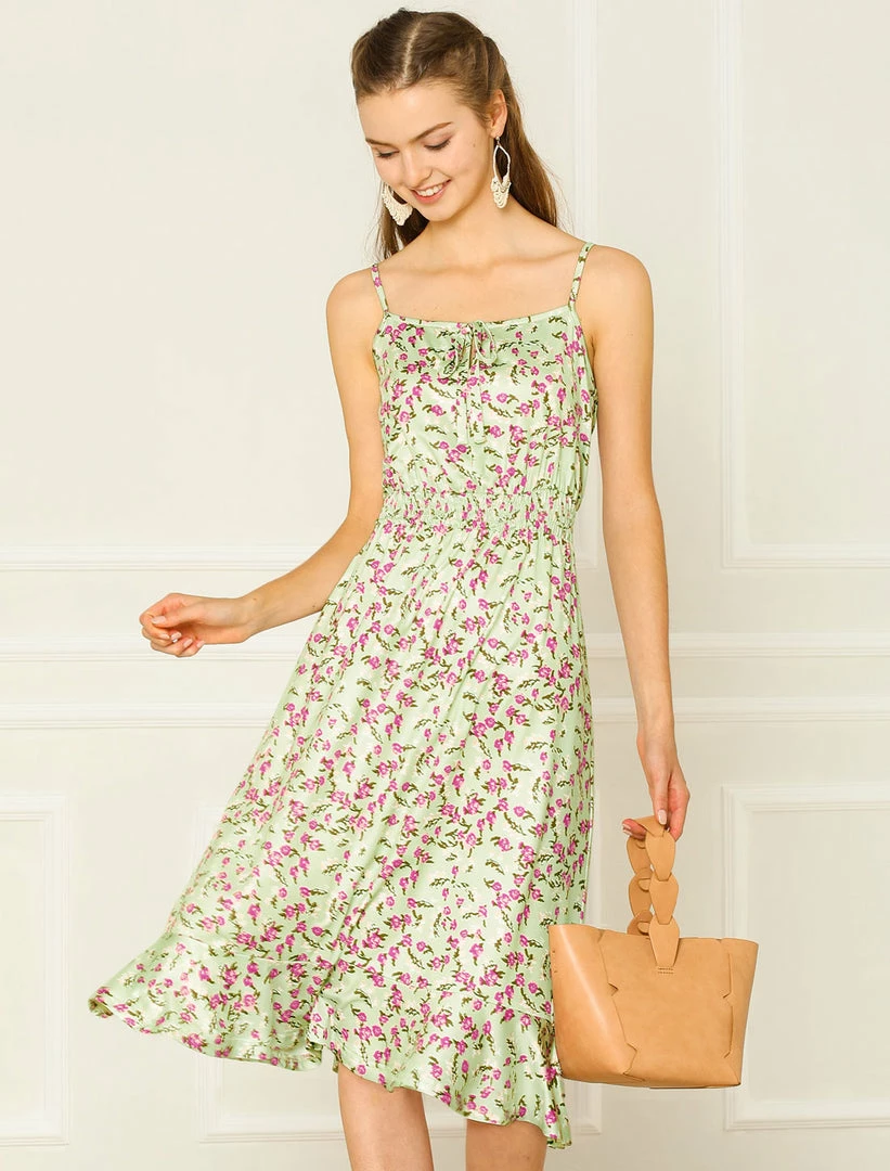 Allegra K Women's Floral Adjustable Spaghetti Strap Backless A-Line Swing Midi Dress 5 Allegra K Women's Floral Adjustable Spaghetti Strap Backless A-Line Swing Midi Dress