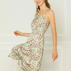 Allegra K Women's Floral Adjustable Spaghetti Strap Backless A-Line Swing Midi Dress 12 Allegra K Women's Floral Adjustable Spaghetti Strap Backless A-Line Swing Midi Dress