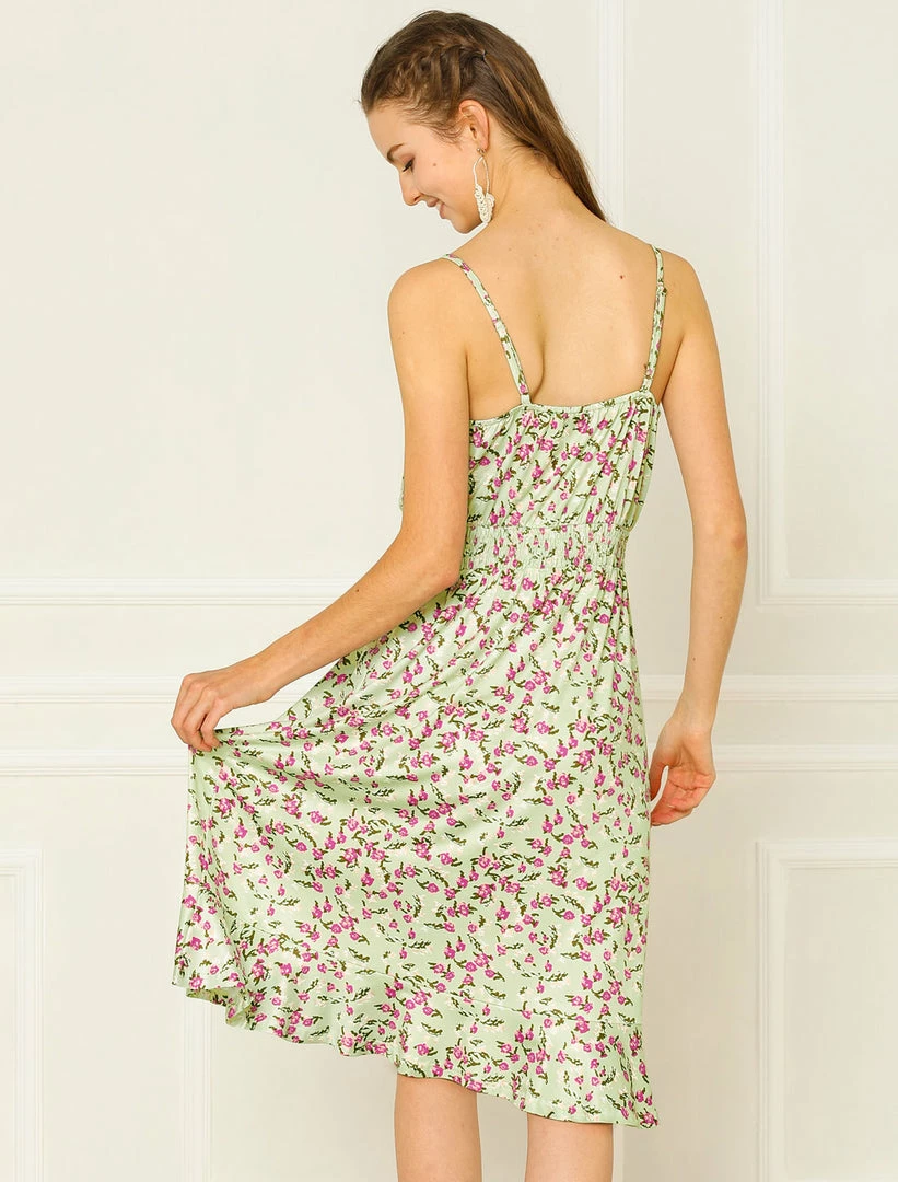 Allegra K Women's Floral Adjustable Spaghetti Strap Backless A-Line Swing Midi Dress 8 Allegra K Women's Floral Adjustable Spaghetti Strap Backless A-Line Swing Midi Dress