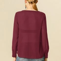 Allegra K Blouse Tie Neck Long Sleeve Chiffon Top Women