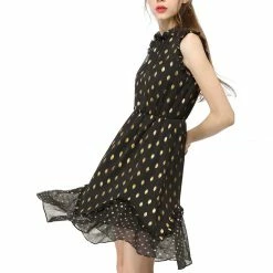 Allegra K Metallic Dot Print Sleeveless Ruffle Dress 43 Allegra K Metallic Dot Print Sleeveless Ruffle Dress