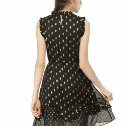 Allegra K Metallic Dot Print Sleeveless Ruffle Dress 44 Allegra K Metallic Dot Print Sleeveless Ruffle Dress