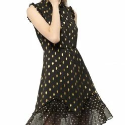 Allegra K Metallic Dot Print Sleeveless Ruffle Dress 40 Allegra K Metallic Dot Print Sleeveless Ruffle Dress