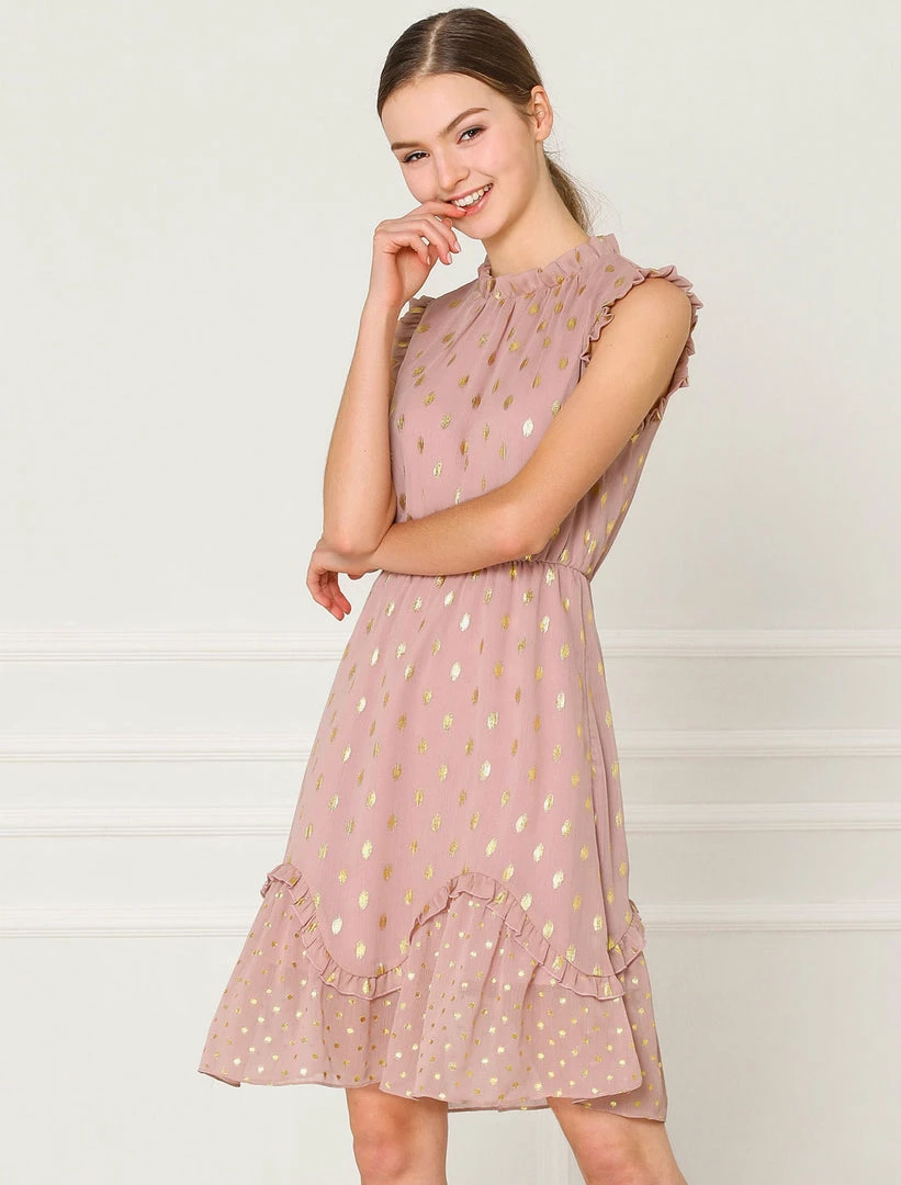 Allegra K Metallic Dot Print Sleeveless Ruffle Dress 6 Allegra K Metallic Dot Print Sleeveless Ruffle Dress