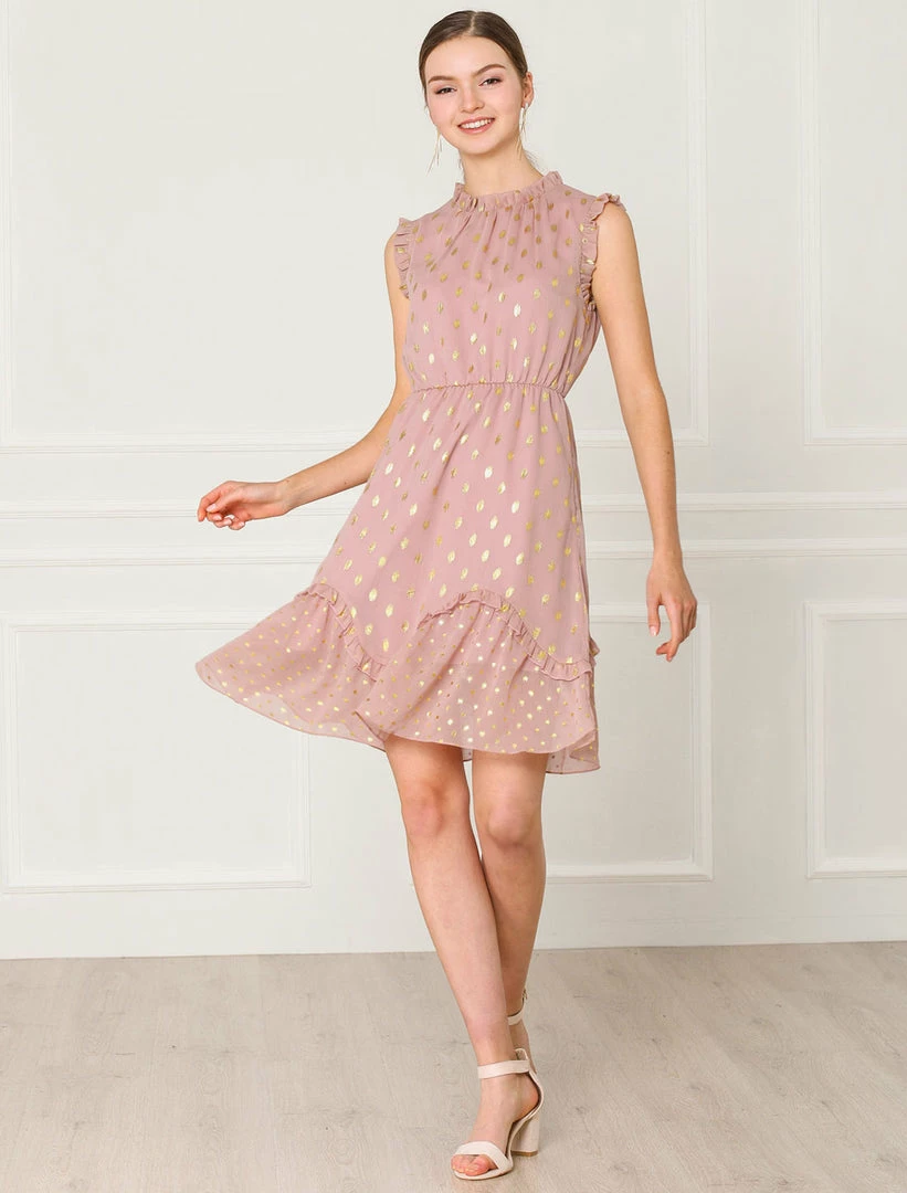 Allegra K Metallic Dot Print Sleeveless Ruffle Dress 7 Allegra K Metallic Dot Print Sleeveless Ruffle Dress