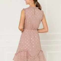 Allegra K Metallic Dot Print Sleeveless Ruffle Dress 38 Allegra K Metallic Dot Print Sleeveless Ruffle Dress