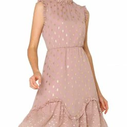 Allegra K Metallic Dot Print Sleeveless Ruffle Dress