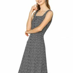 Allegra K Women's Sleeveless Square Neck A-Line Houndstooth Print Dress