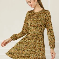 Allegra K Pleated Leopard Dress Women