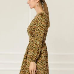 Allegra K Pleated Leopard Dress Women