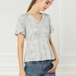 Allegra K Women's Flare Short Sleeve V-neck T-shirt Keyhole Back Top 22 Allegra K Women's Flare Short Sleeve V-neck T-shirt Keyhole Back Top