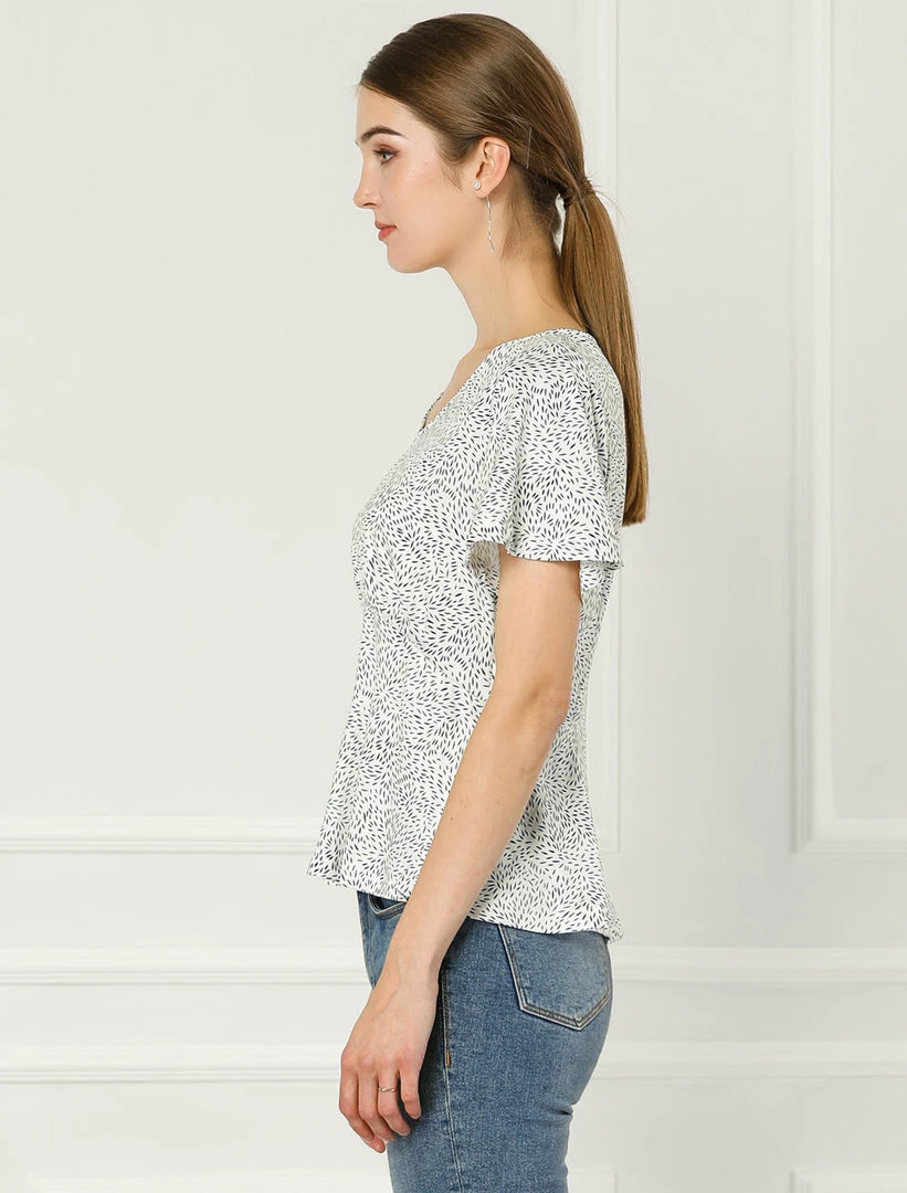 Allegra K Women's Flare Short Sleeve V-neck T-shirt Keyhole Back Top 12 Allegra K Women's Flare Short Sleeve V-neck T-shirt Keyhole Back Top