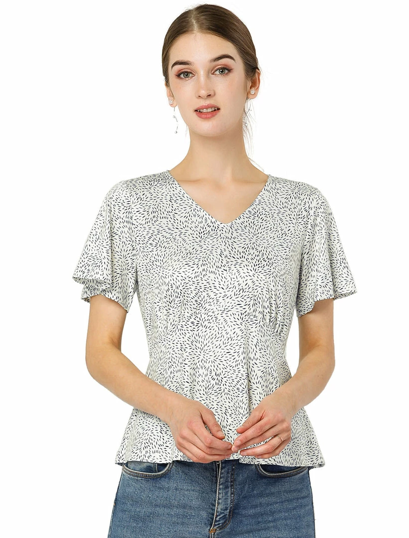 Allegra K Women's Flare Short Sleeve V-neck T-shirt Keyhole Back Top 9 Allegra K Women's Flare Short Sleeve V-neck T-shirt Keyhole Back Top