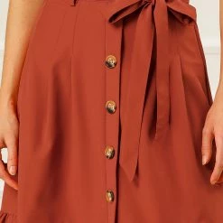 Allegra K Women's Vintage High Waisted Button Decor A-Line Belted Chiffon Ruffle Midi Skirt