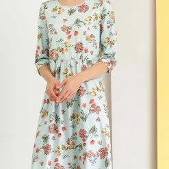 Allegra K Women's Loose Casual Floral Print Knee Length 3/4 Sleeves A-Line Dress 21 Allegra K Women's Loose Casual Floral Print Knee Length 3/4 Sleeves A-Line Dress