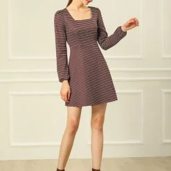 Women Allegra K Houndstooth Plaid Square Neck Long Sleeve Dress 42 Women Allegra K Houndstooth Plaid Square Neck Long Sleeve Dress