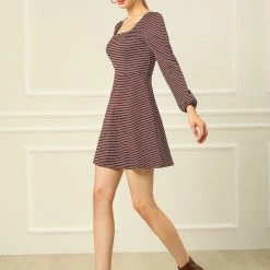 Women Allegra K Houndstooth Plaid Square Neck Long Sleeve Dress 43 Women Allegra K Houndstooth Plaid Square Neck Long Sleeve Dress