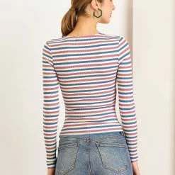 Allegra K Faux Wrap Knit Top In Striped Rainbow 32 Allegra K Faux Wrap Knit Top In Striped Rainbow