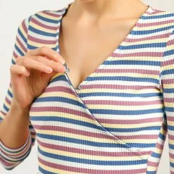 Allegra K Faux Wrap Knit Top In Striped Rainbow 33 Allegra K Faux Wrap Knit Top In Striped Rainbow