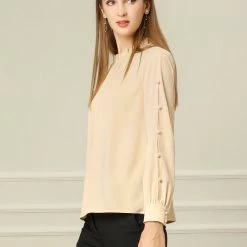 Allegra K Women's Work Ruffle Trim Mock Neck Button Decor Solid Blouse Shirt 63 Allegra K Women's Work Ruffle Trim Mock Neck Button Decor Solid Blouse Shirt