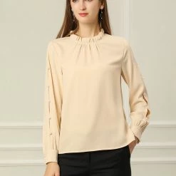 Allegra K Women's Work Ruffle Trim Mock Neck Button Decor Solid Blouse Shirt 65 Allegra K Women's Work Ruffle Trim Mock Neck Button Decor Solid Blouse Shirt