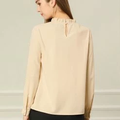 Allegra K Women's Work Ruffle Trim Mock Neck Button Decor Solid Blouse Shirt 66 Allegra K Women's Work Ruffle Trim Mock Neck Button Decor Solid Blouse Shirt