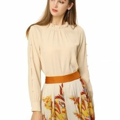 Allegra K Women's Work Ruffle Trim Mock Neck Button Decor Solid Blouse Shirt 62 Allegra K Women's Work Ruffle Trim Mock Neck Button Decor Solid Blouse Shirt