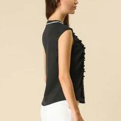 Allegra K Tie Neck Sleeveless Ruffle Button Down Chiffon Shirt Clothing 67 Allegra K Tie Neck Sleeveless Ruffle Button Down Chiffon Shirt Clothing
