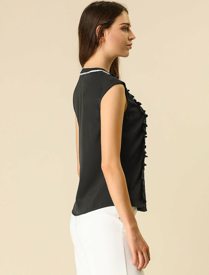 Allegra K Tie Neck Sleeveless Ruffle Button Down Chiffon Shirt Clothing 25 Allegra K Tie Neck Sleeveless Ruffle Button Down Chiffon Shirt Clothing
