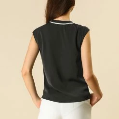 Allegra K Tie Neck Sleeveless Ruffle Button Down Chiffon Shirt Clothing 68 Allegra K Tie Neck Sleeveless Ruffle Button Down Chiffon Shirt Clothing