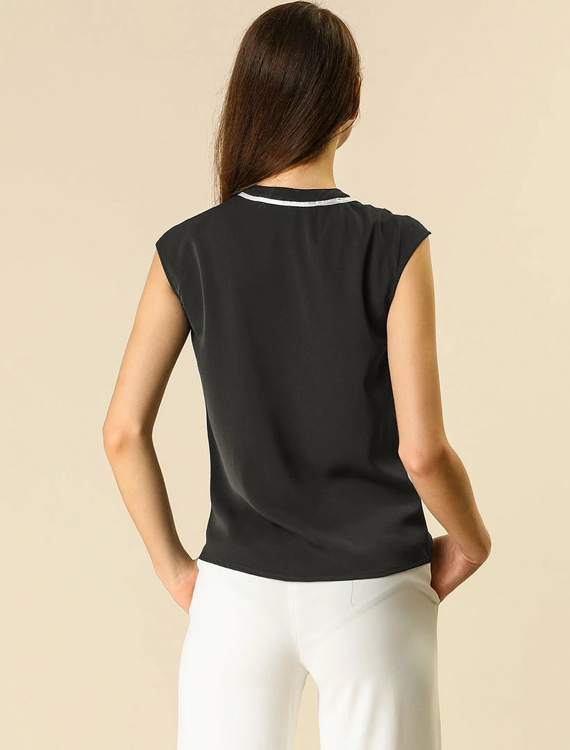 Allegra K Tie Neck Sleeveless Ruffle Button Down Chiffon Shirt Clothing 26 Allegra K Tie Neck Sleeveless Ruffle Button Down Chiffon Shirt Clothing