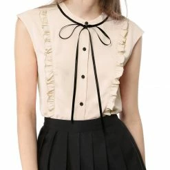 Allegra K Tie Neck Sleeveless Ruffle Button Down Chiffon Shirt Clothing 59 Allegra K Tie Neck Sleeveless Ruffle Button Down Chiffon Shirt Clothing