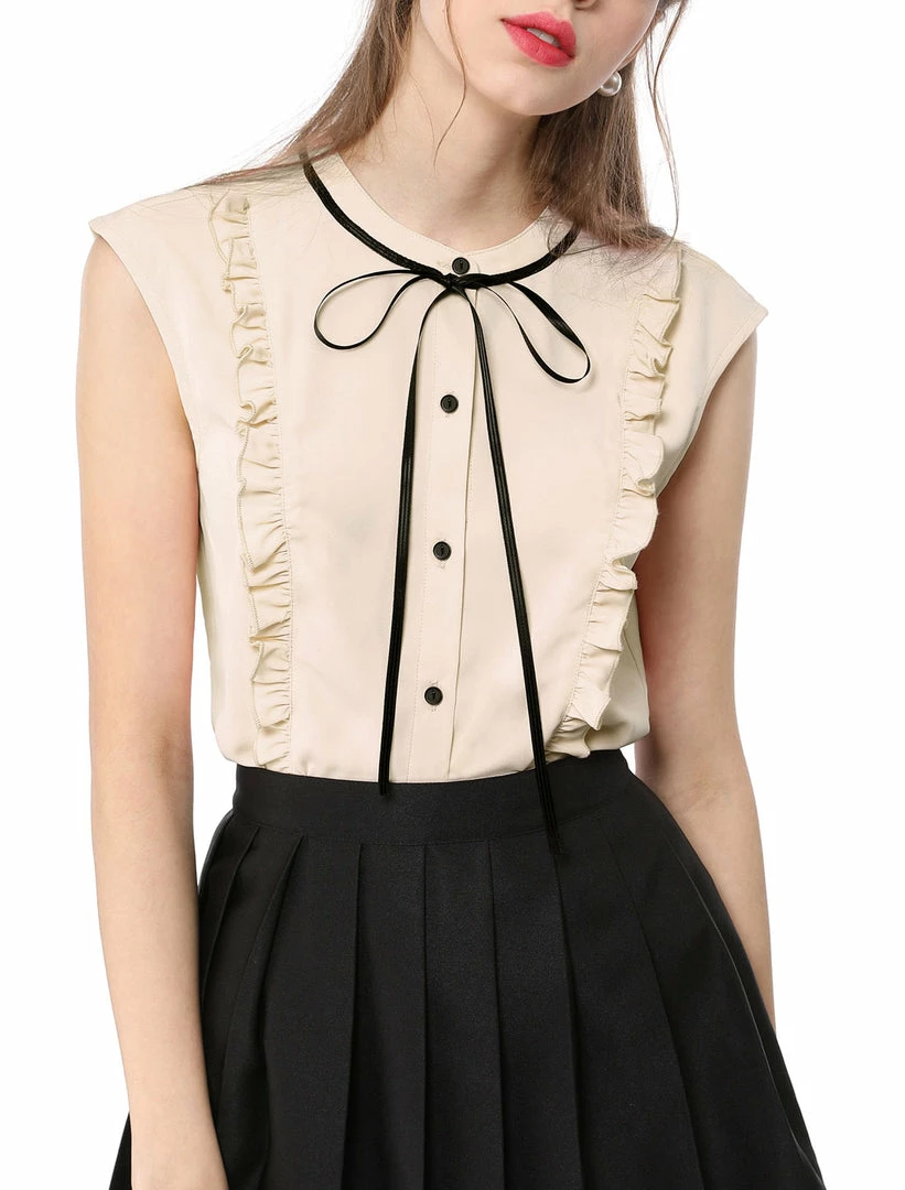 Allegra K Tie Neck Sleeveless Ruffle Button Down Chiffon Shirt Clothing 17 Allegra K Tie Neck Sleeveless Ruffle Button Down Chiffon Shirt Clothing
