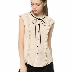 Allegra K Tie Neck Sleeveless Ruffle Button Down Chiffon Shirt Clothing 60 Allegra K Tie Neck Sleeveless Ruffle Button Down Chiffon Shirt Clothing