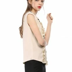 Allegra K Tie Neck Sleeveless Ruffle Button Down Chiffon Shirt Clothing 61 Allegra K Tie Neck Sleeveless Ruffle Button Down Chiffon Shirt Clothing