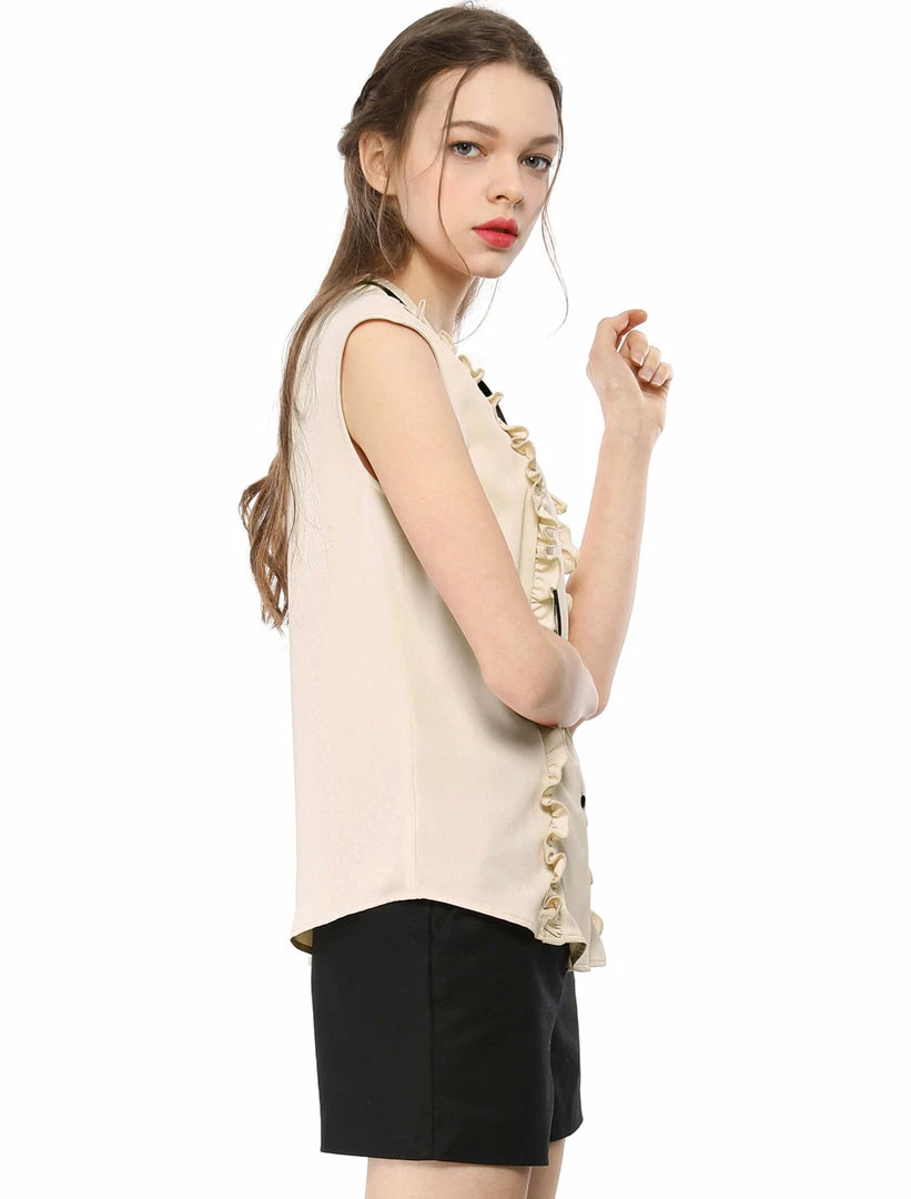 Allegra K Tie Neck Sleeveless Ruffle Button Down Chiffon Shirt Clothing 19 Allegra K Tie Neck Sleeveless Ruffle Button Down Chiffon Shirt Clothing