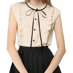 Allegra K Tie Neck Sleeveless Ruffle Button Down Chiffon Shirt Clothing 58 Allegra K Tie Neck Sleeveless Ruffle Button Down Chiffon Shirt Clothing