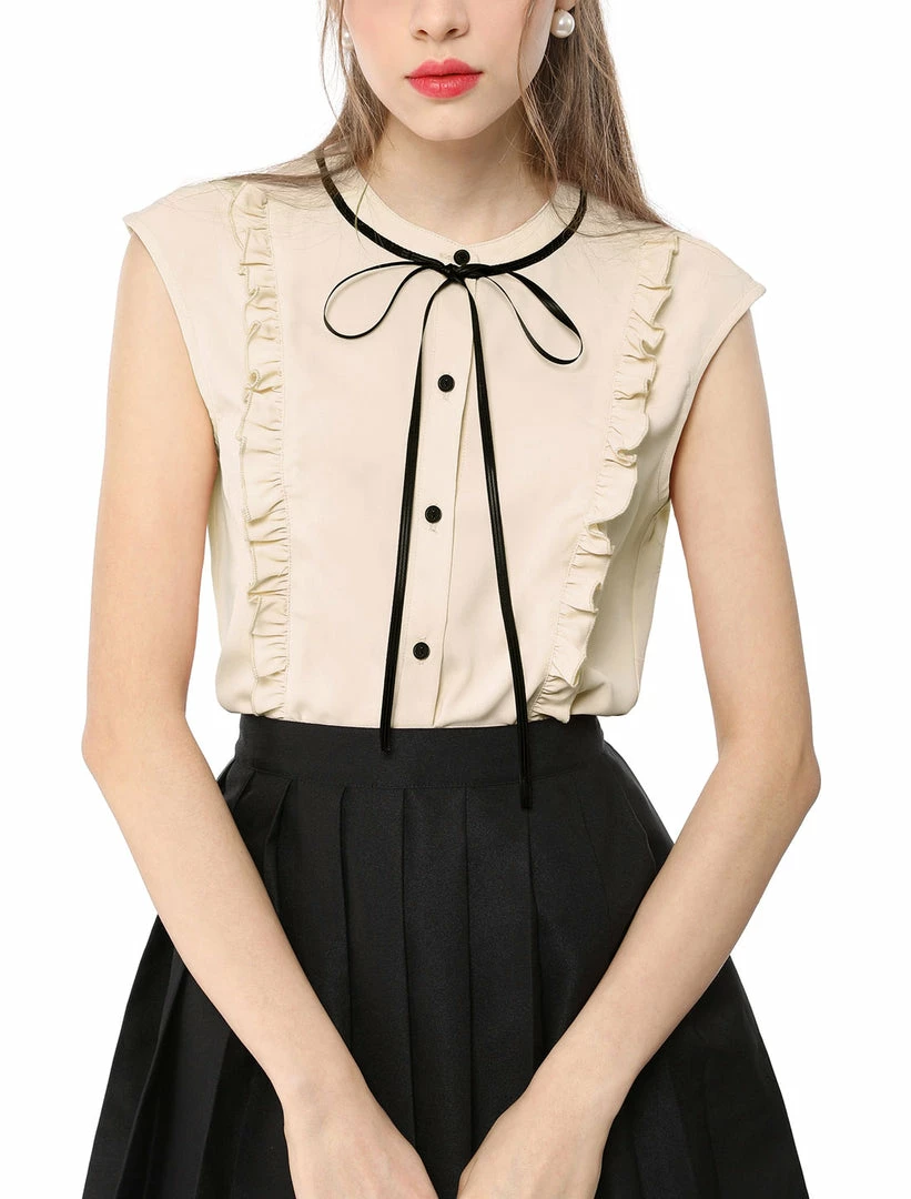 Allegra K Tie Neck Sleeveless Ruffle Button Down Chiffon Shirt Clothing 16 Allegra K Tie Neck Sleeveless Ruffle Button Down Chiffon Shirt Clothing