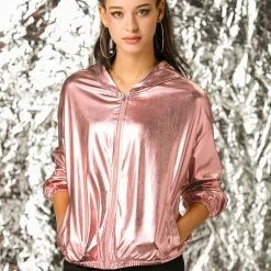 Women Allegra K Metallic Windbreaker Jacket