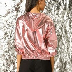 Women Allegra K Metallic Windbreaker Jacket