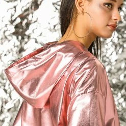 Women Allegra K Metallic Windbreaker Jacket