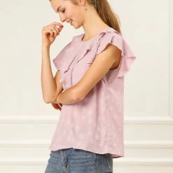 Allegra K Women's Flutter Sleeve Elegant Ruffle Neck Blouse Floral Vintage Top