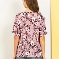 Allegra K Women's Cute Floral Print Button Down Shirt Scoop Neck Ruffled Sleeves Casual Blouse 24 Allegra K Women's Cute Floral Print Button Down Shirt Scoop Neck Ruffled Sleeves Casual Blouse