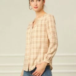 Allegra K Women's Button Up Long Sleeve Shirt Casual Split Neck Plaid Blouse Tops 55 Allegra K Women's Button Up Long Sleeve Shirt Casual Split Neck Plaid Blouse Tops
