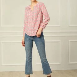 Allegra K Women's Button Up Long Sleeve Shirt Casual Split Neck Plaid Blouse Tops 42 Allegra K Women's Button Up Long Sleeve Shirt Casual Split Neck Plaid Blouse Tops